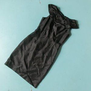 David Meister Solid Black Sheen Knit Bateau Neck Sheath Dress Sz 6